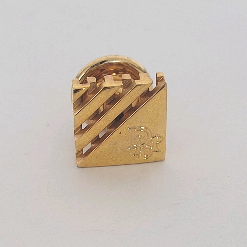 Christian Dior Tie Necktie Pin Clasp Gold Strippe Logo Square Vintage Small Logo